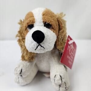 Russ Berrie Tan White Cocker Spaniel Curly Ears 6" Chamois Plush Red Bow NWT